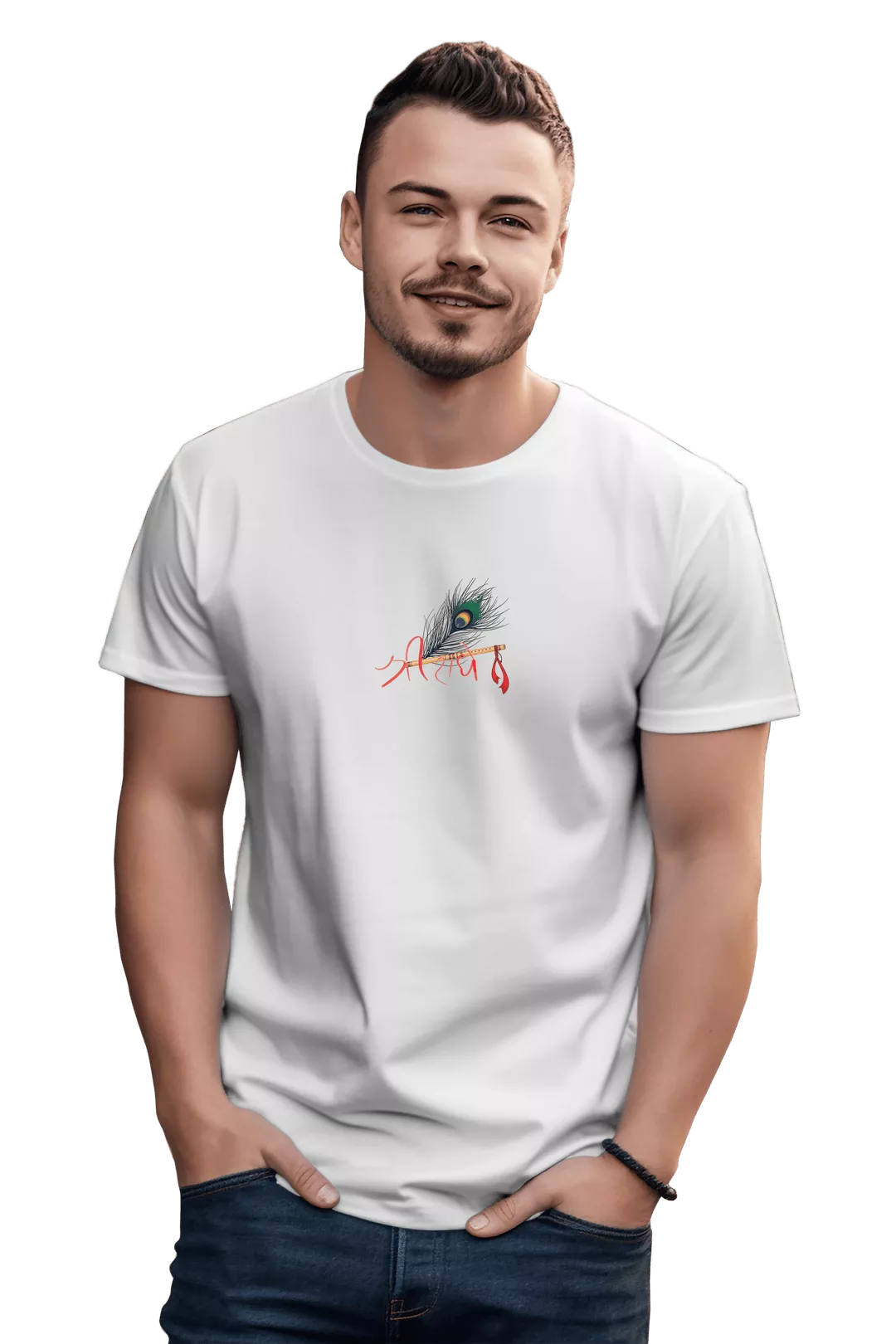 Shree Radhe Morpankh print T-Shirt