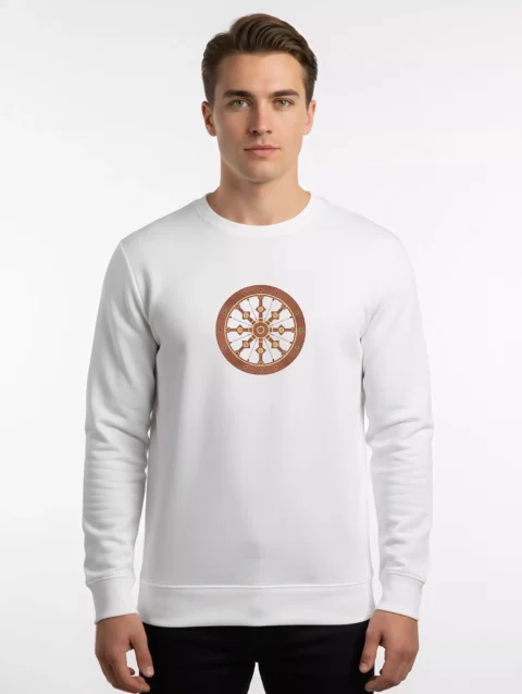 Dharma Chakra Printed Crewneck Sweatshirt - Wheel of Righteousness | Sanaatani