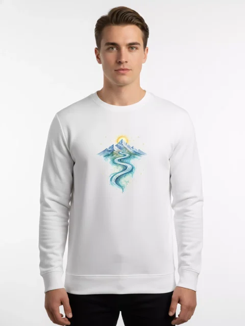 Himalaya & Ganga River Graphics Crewneck Sweatshirt - Sacred Nature | Sanaatani