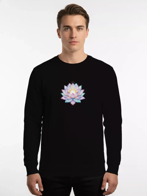 Kamal Lotus Flower Print Crewneck Sweatshirt - Purity Symbol | Sanaatani