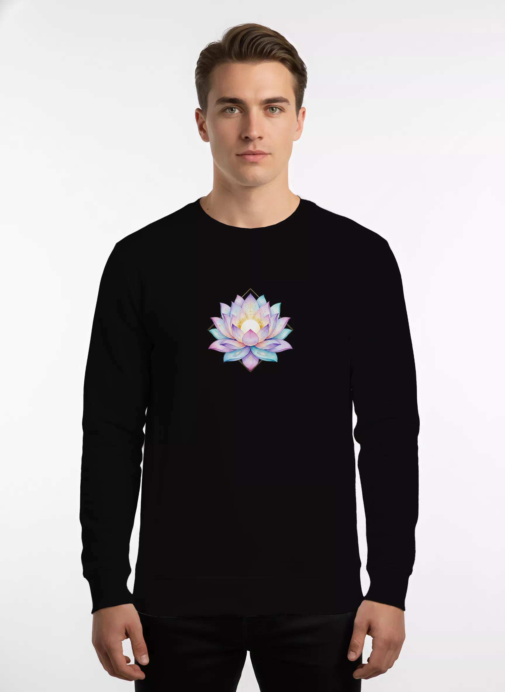 Kamal Lotus Flower Print Crewneck Sweatshirt - Purity Symbol | Sanaatani
