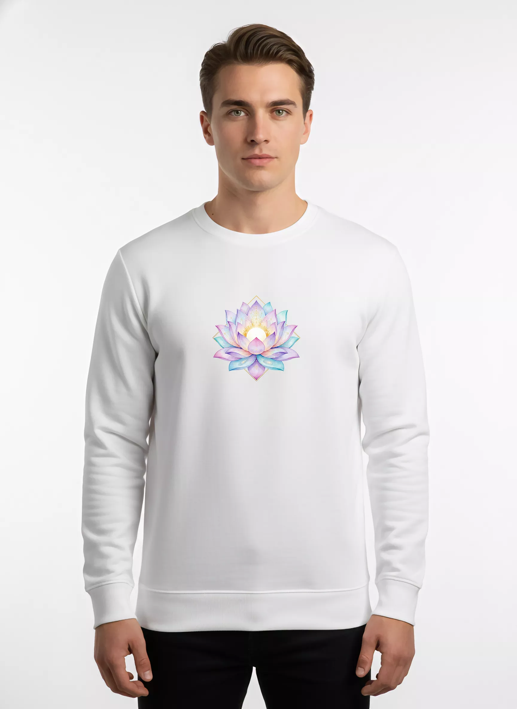 Kamal Lotus Flower Print Crewneck Sweatshirt - Purity Symbol | Sanaatani - Image 3